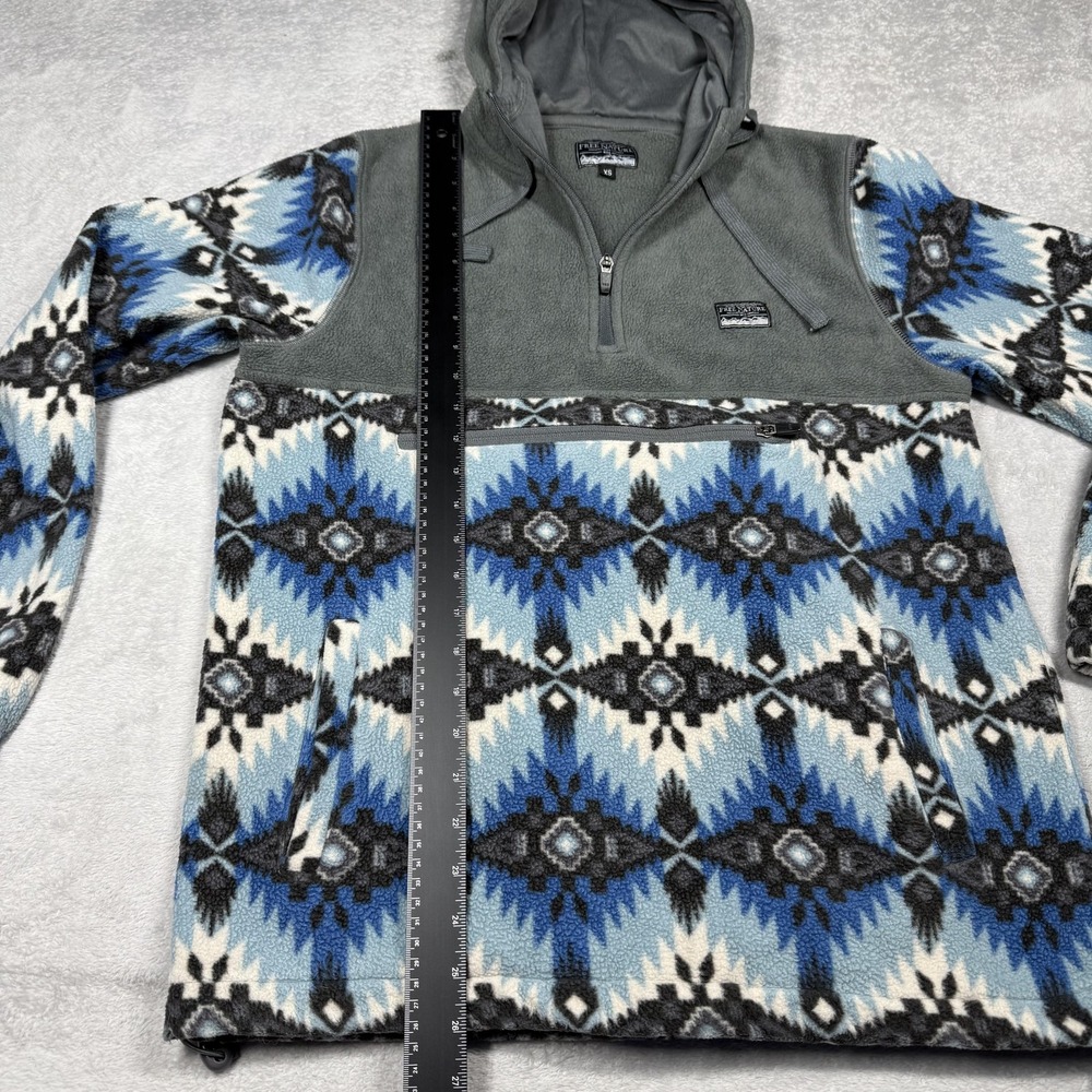 Free Nature Sweater Womens XS Blue Gray Fleece Pullover Hooded Geometric Pattern - Picture 7 of 11